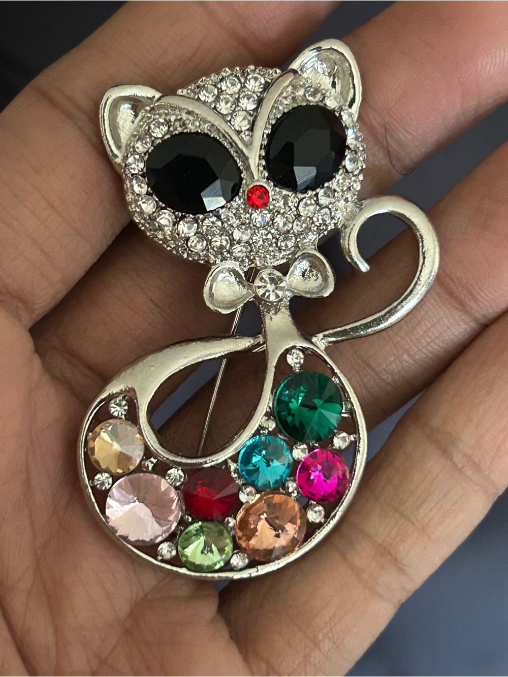 Crystal Cat Brooch Pin - Multicolor